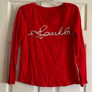 Crown & Ivy petite large red long sleeve t-shirt “sparkle”